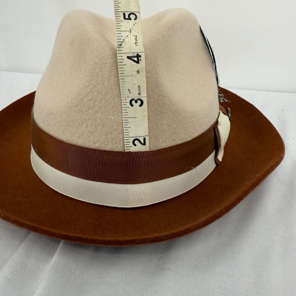 Fedora Wool Hat Medium felt raw edge snap brim 2-tone red cream pinch front - Picture 16 of 16